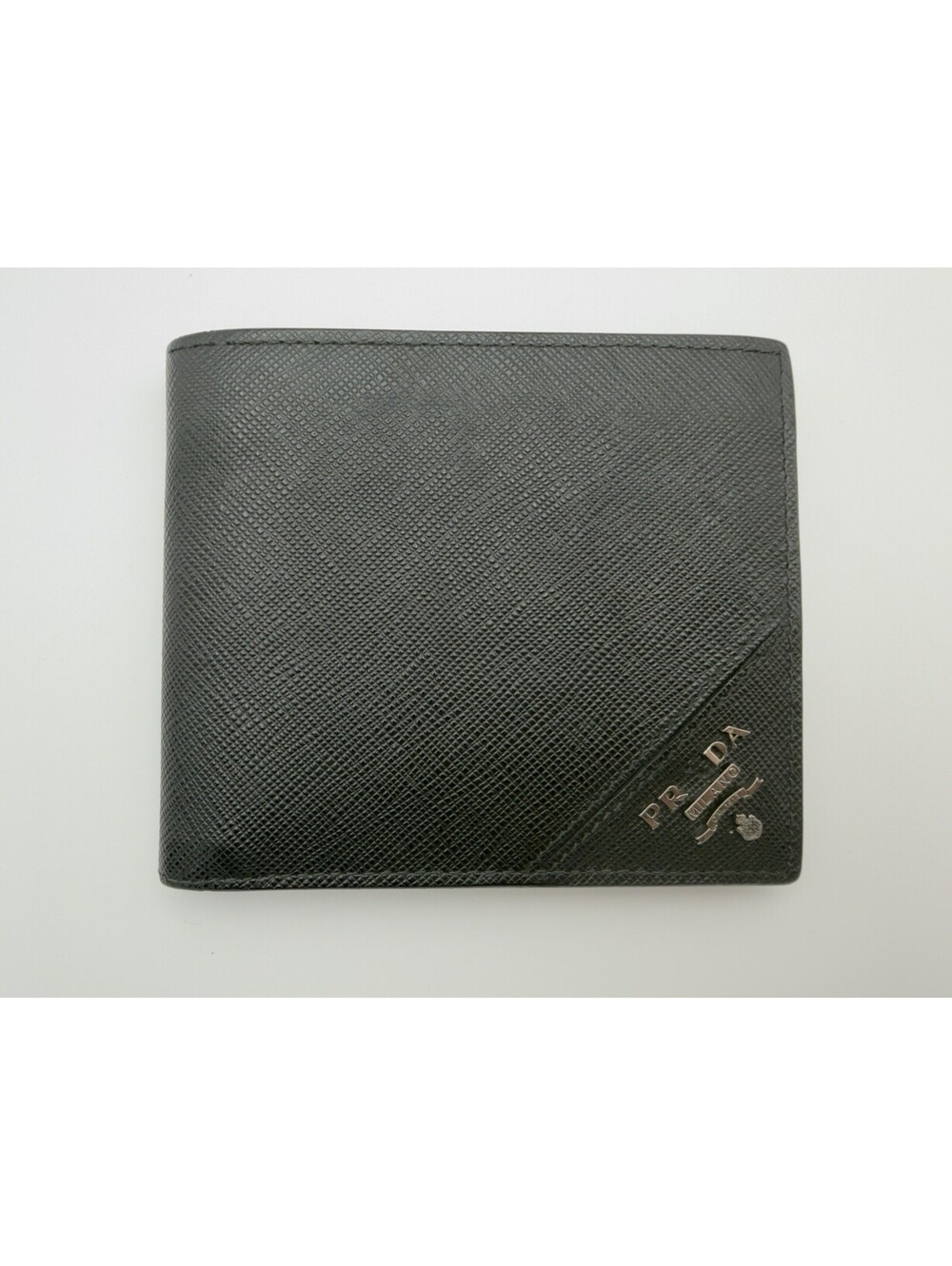 Authentic Prada Saffiano Men's Bi-Fold Wallet Black Leather Missing Letter